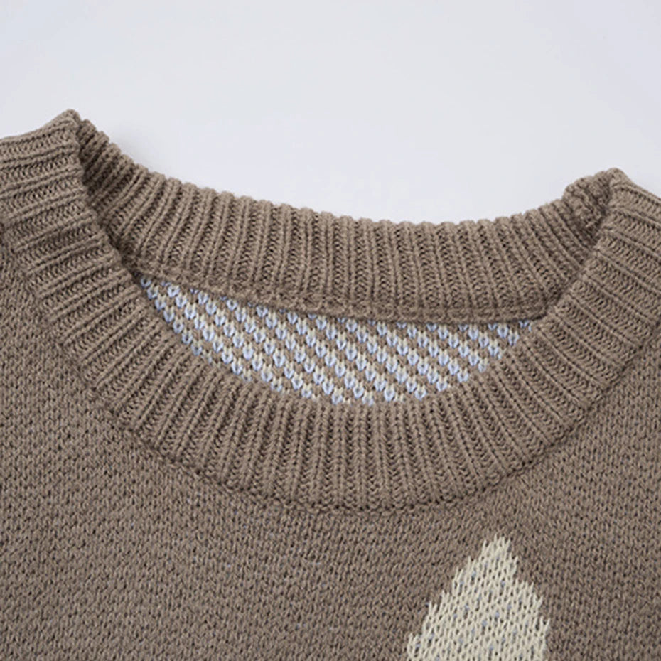 Y2K Cat Graphic Knit Oversized Sweater — back view