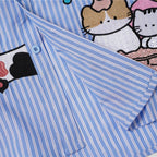 Cat Embroidered Loose T-Shirt — fabric close-up