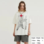 Print White Cat Graphic T-Shirt — front view