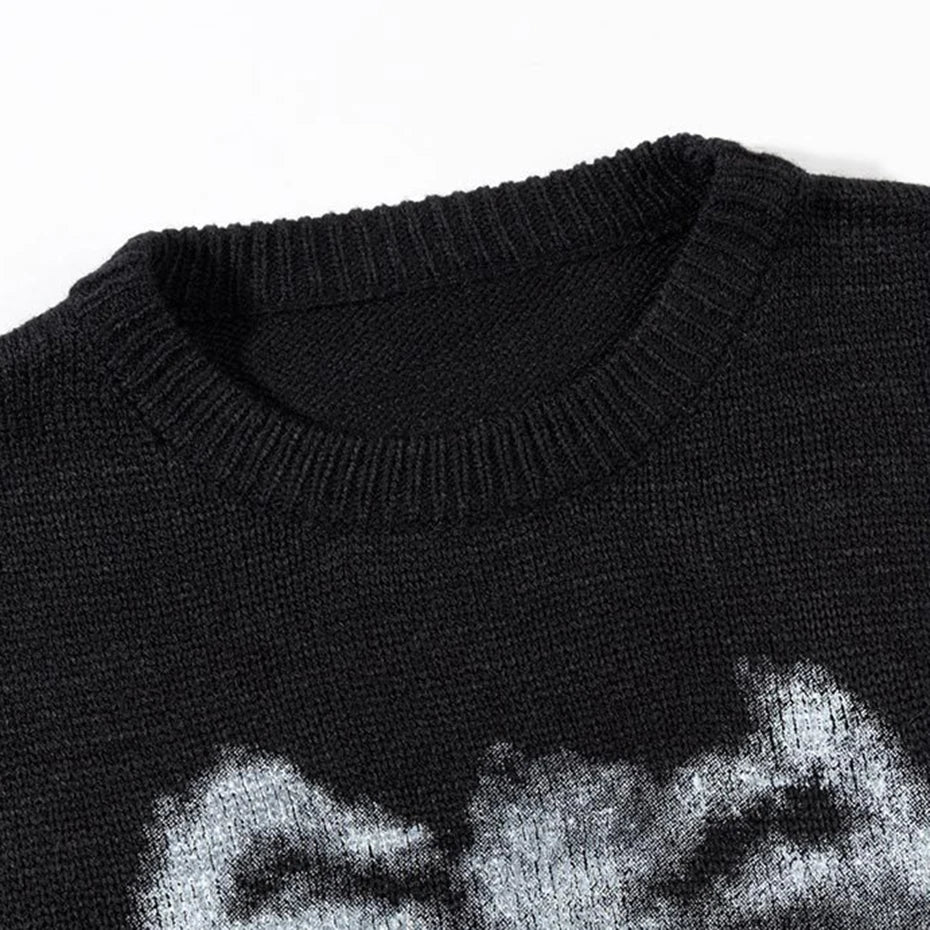 Y2K Skeleton Graphic Knit Oversized Sweater — back view