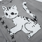 Funny Y2K Cat Knit Oversized Sweater — fit shot