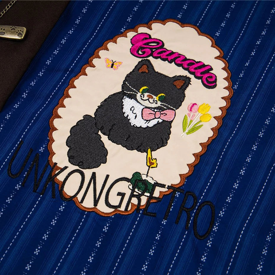 Cartoon Cat Graphic Oversized Shirt — fabric close-up
