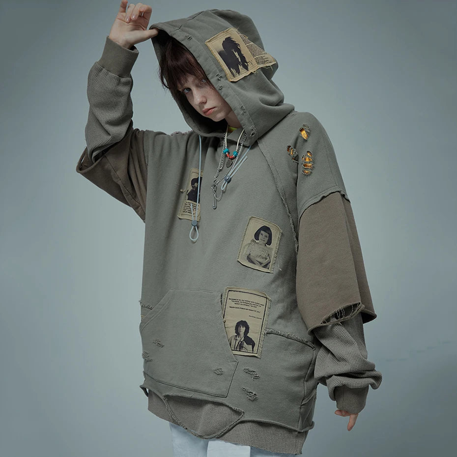 Y2K Patchwork Oversized Hoodie — back view