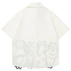 Vintage Cat Embroidered Loose Shirt — front view