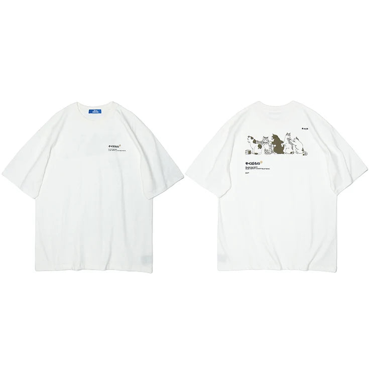 Funny Kanji Cat Print T-Shirt — fabric close-up
