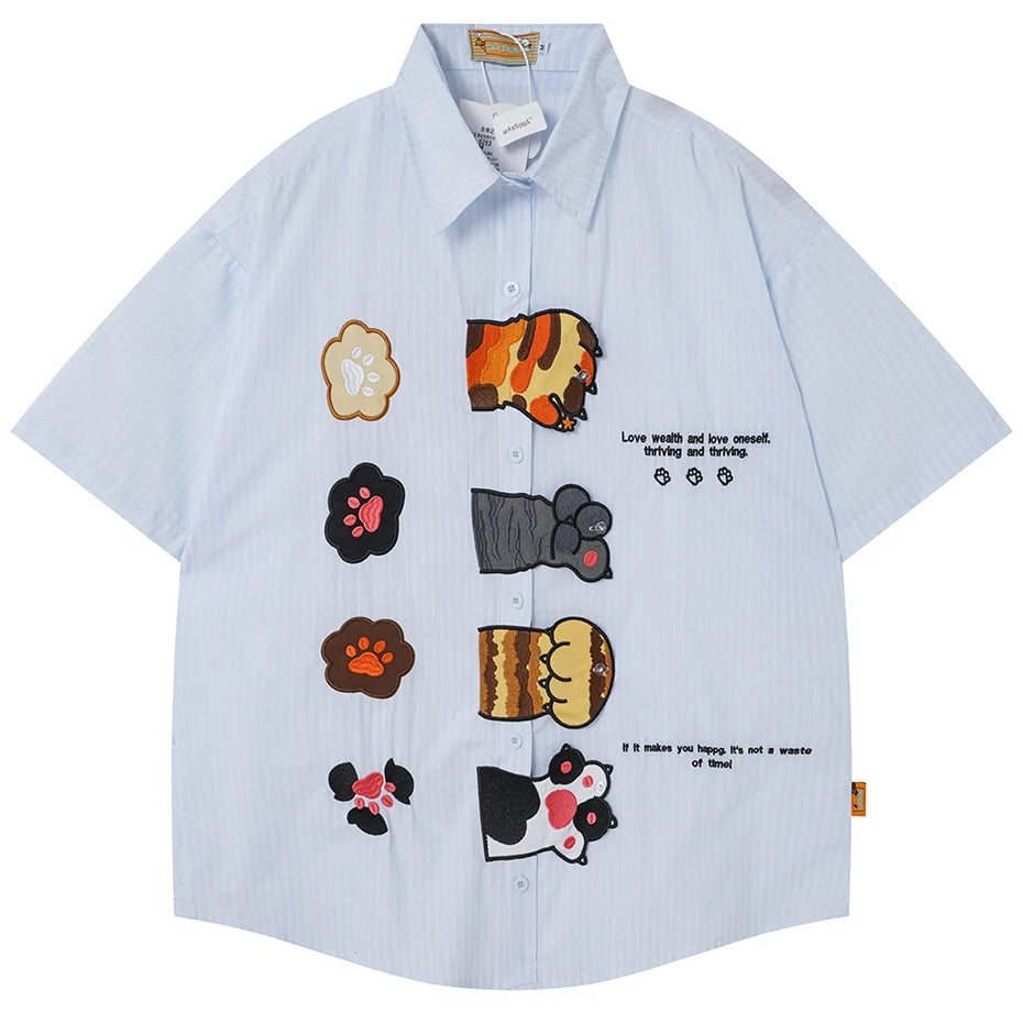 Button Cat Graphic Loose Shirt — back view