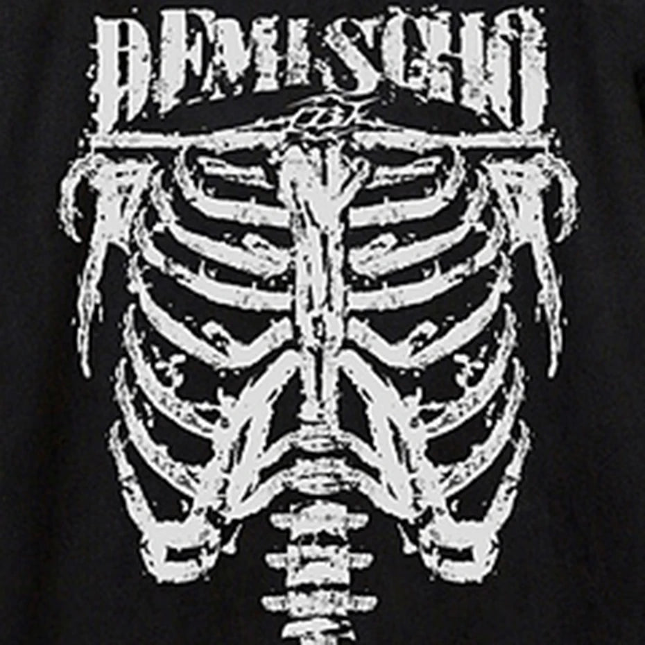 Vintage Skeleton Graphic Suede Loose T-Shirt — fit shot