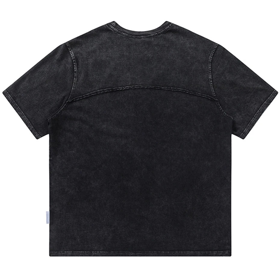 Punk Black Patchwork Oversized T-Shirt — front view