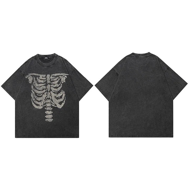 Vintage Black Skeleton Faded T-Shirt — fabric close-up