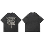 Vintage Black Skeleton Faded T-Shirt — fabric close-up