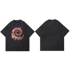 Vintage Black Burning Skull Graphic Oversized T-Shirt — side view