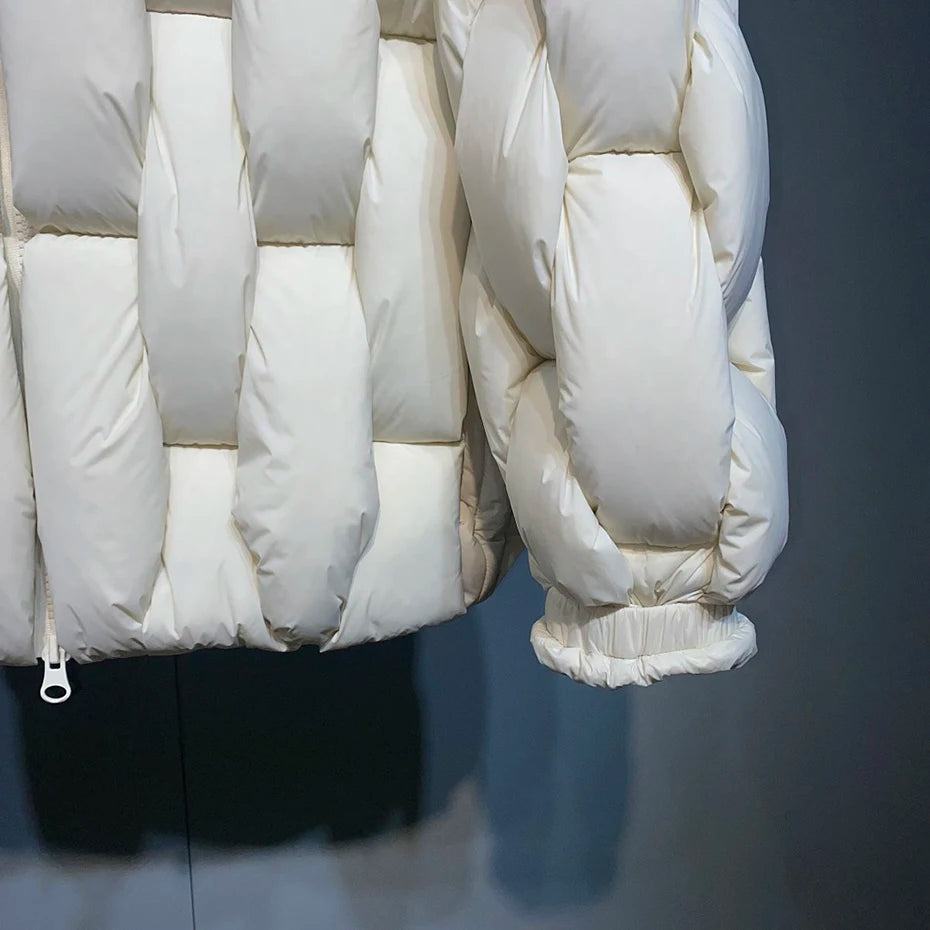 Black Padded Loose Puffer Jacket — fabric close-up