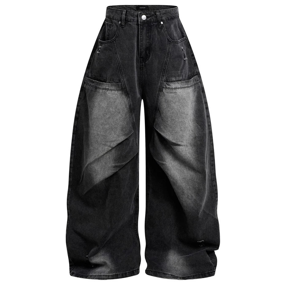 Y2K Blue Denim Wide Leg Jeans — back view