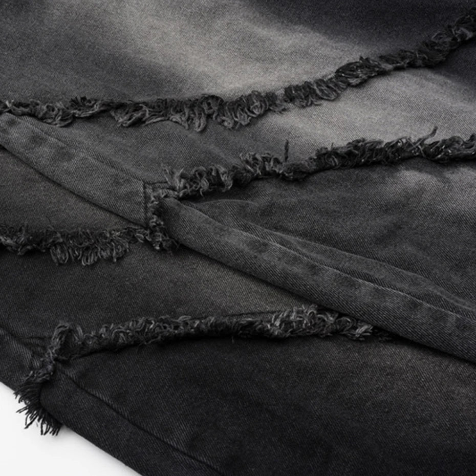 Tassel Vintage Patchwork Denim Baggy Jeans — fit shot
