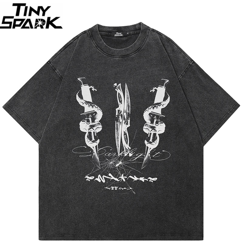 Punk Black Dark Snake Graphic T-Shirt — back view