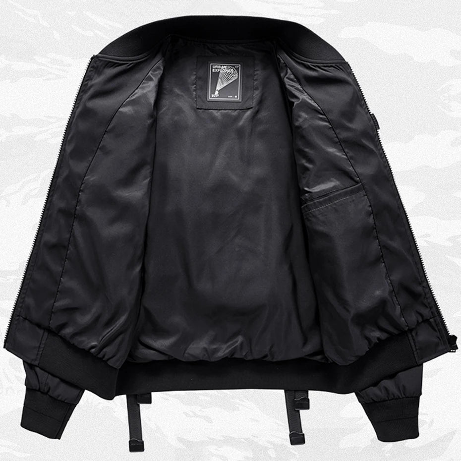 Techwear Black Car Oversized Bomber Jacket — front view