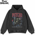 Psycho Dog Graphic Washed Black Hoodie — front view