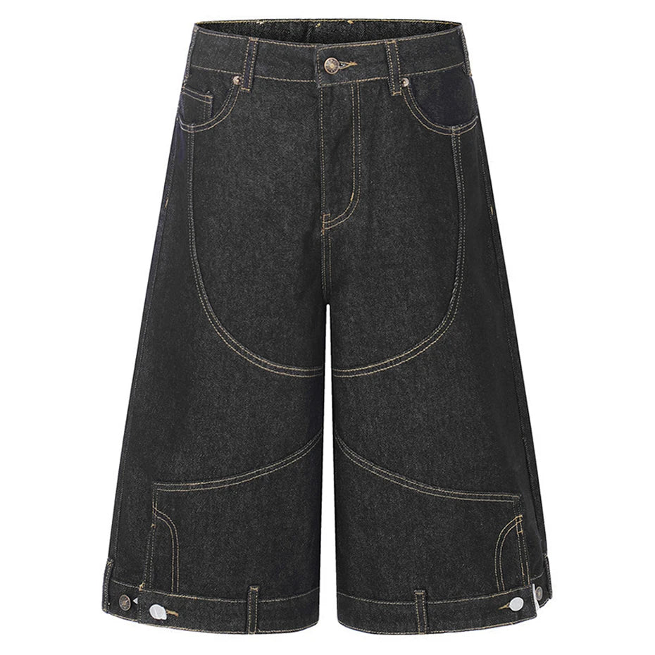 Wide Y2K Loose Denim Shorts — styling shot