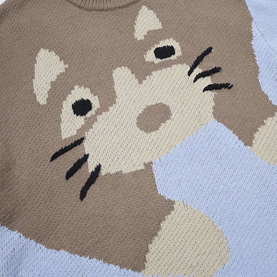Y2K Cat Graphic Knit Oversized Sweater — detail shot
