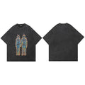 Black Skull Skeleton Graphic Oversized T-Shirt — fabric close-up