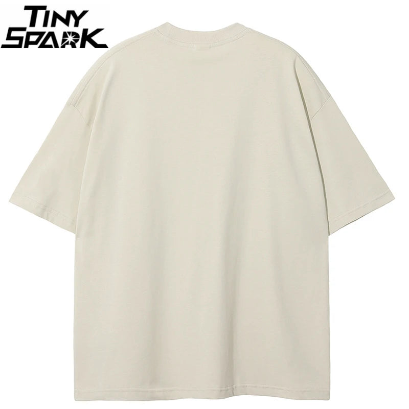White Beige Anime Cartoon Graphic T-Shirt — fit shot