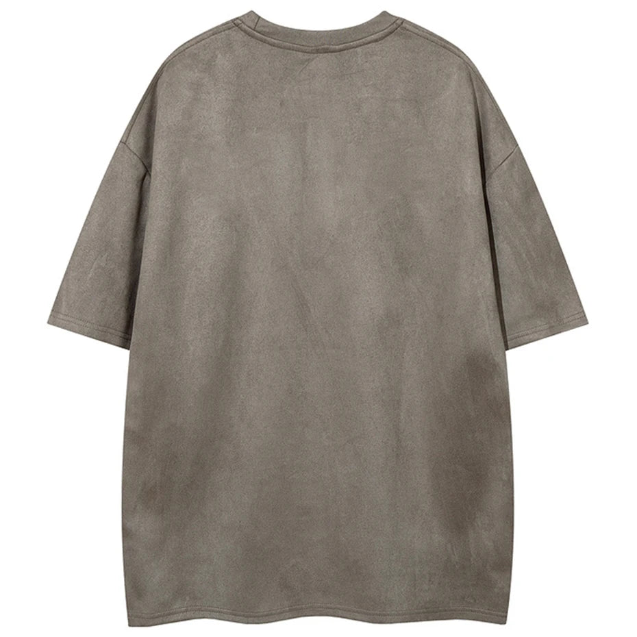 Vintage Cross Graphic Suede Oversized T-Shirt — front view