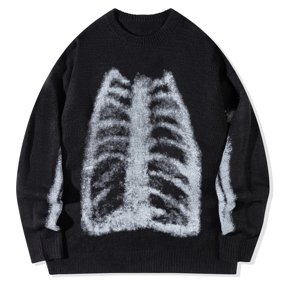 Y2K Skeleton Graphic Knit Oversized Sweater — styling shot
