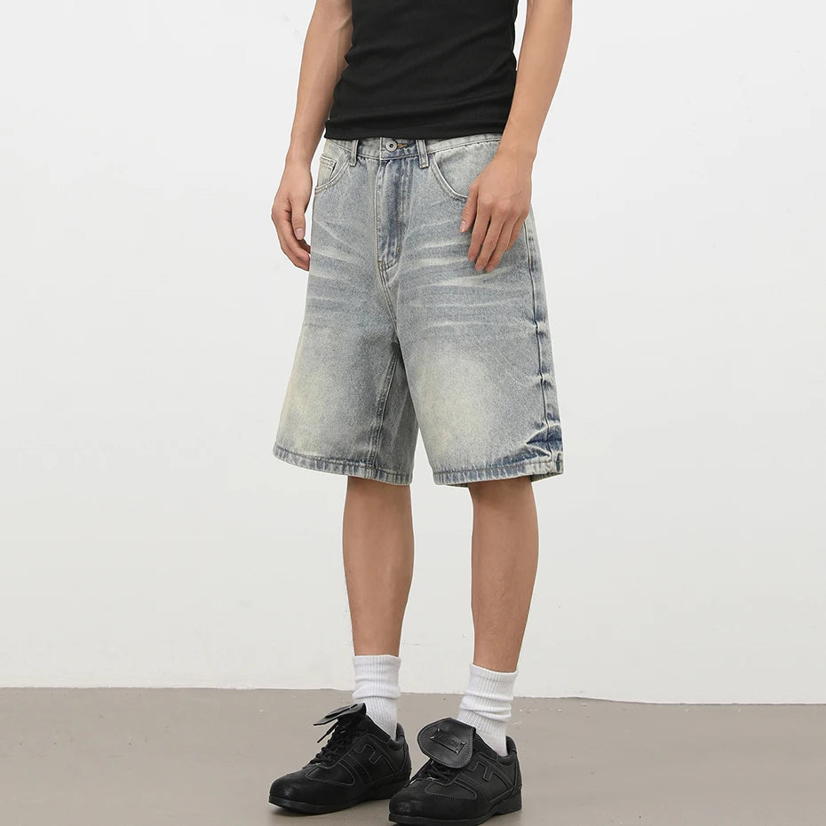 Blue Vintage Loose Denim Shorts — back view