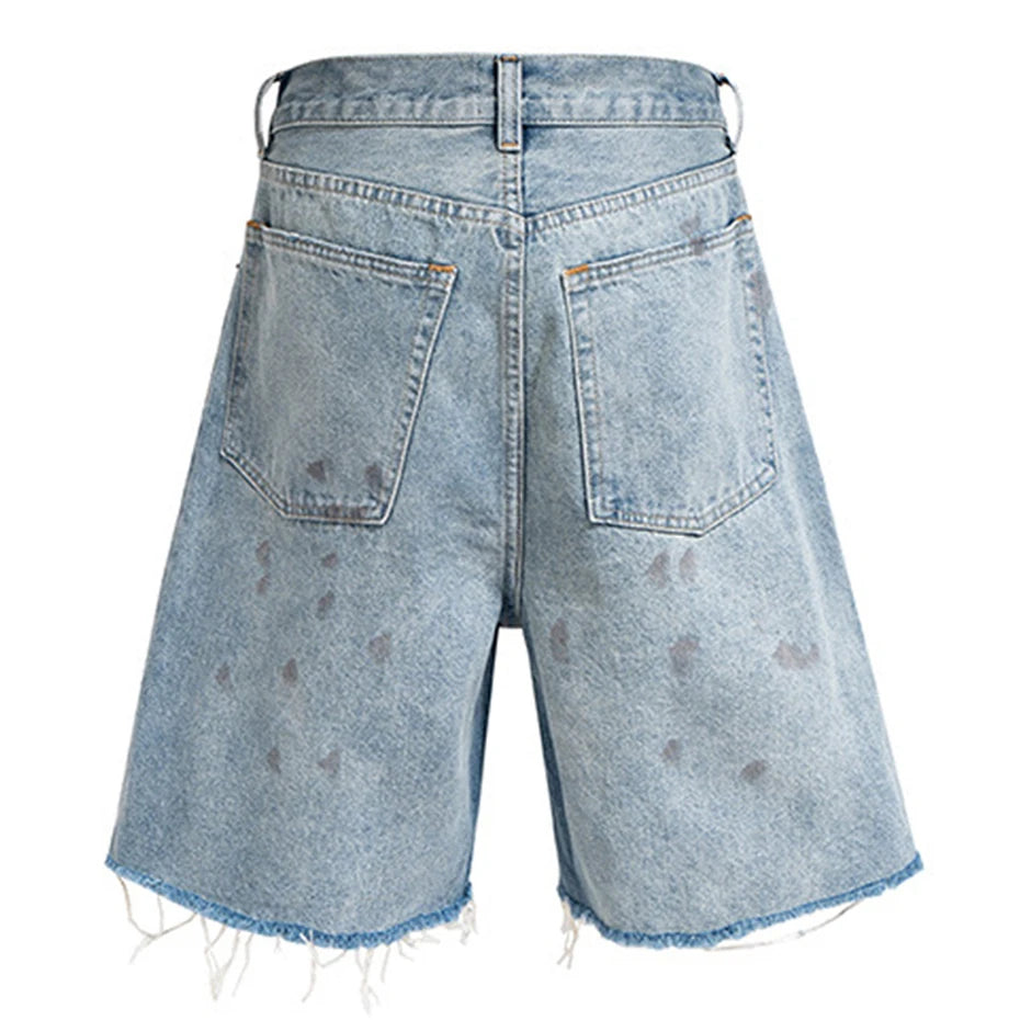 Ripped Loose Denim Shorts — front view
