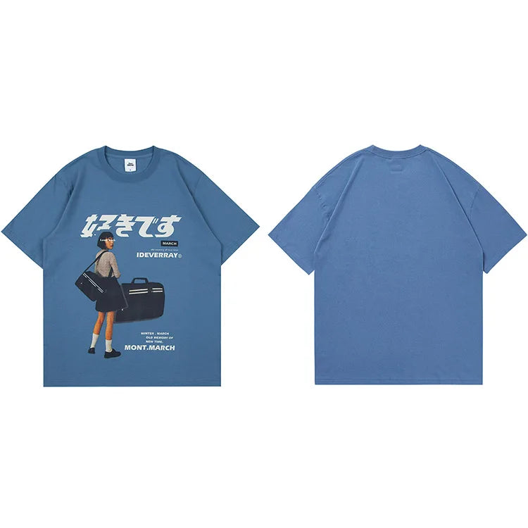 Girl Kanji Print Loose T-Shirt — detail shot