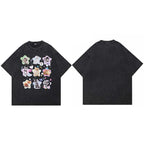 Retro Black Star Baby Cats Washed T-Shirt — fabric close-up