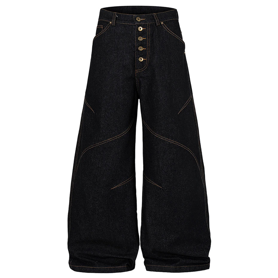Loose Black Patchwork Denim Baggy Jeans — styling shot