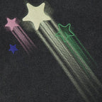 Y2K Black Cartoon Star Washed T-Shirt — front view