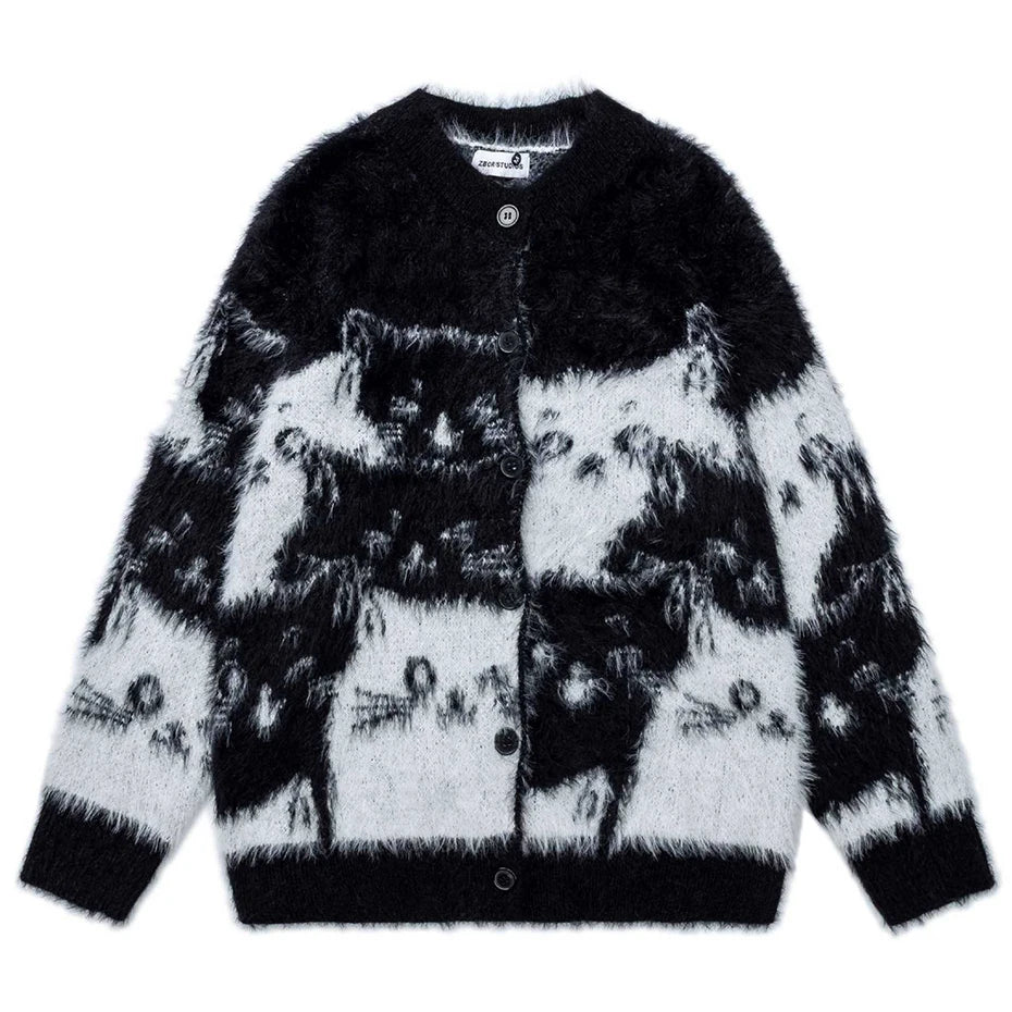 Car Y2K Cat Graphic Knit Oversized Sweater — back view
