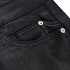 Black Print Denim Flare Coat — detail shot