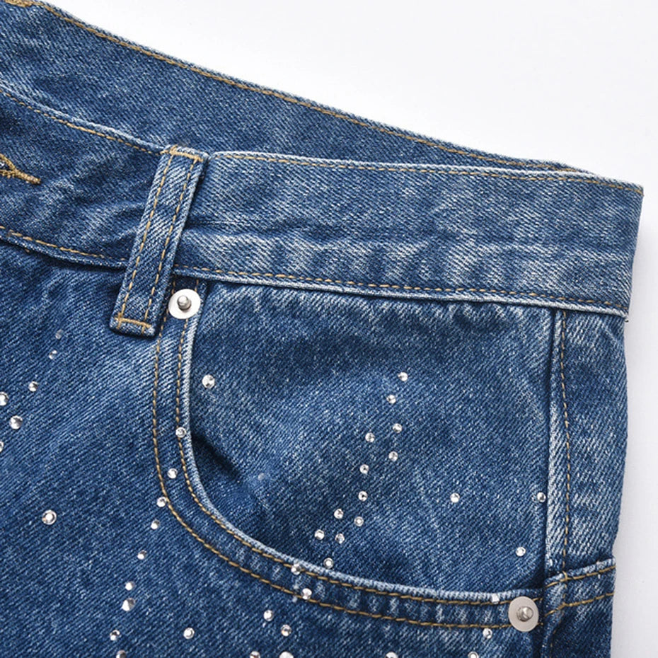 Black Graphic Denim Shorts — detail shot