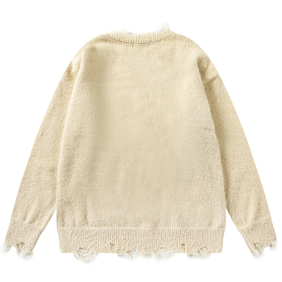 Y2K Cat Knit Oversized Sweater — front view