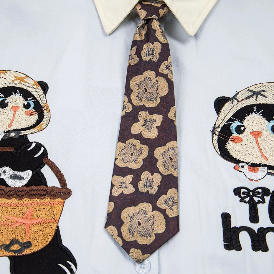 Funny Cat Graphic Loose Shirt — fit shot