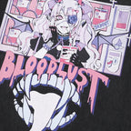Black Anime Cartoon Washed T-Shirt — front view