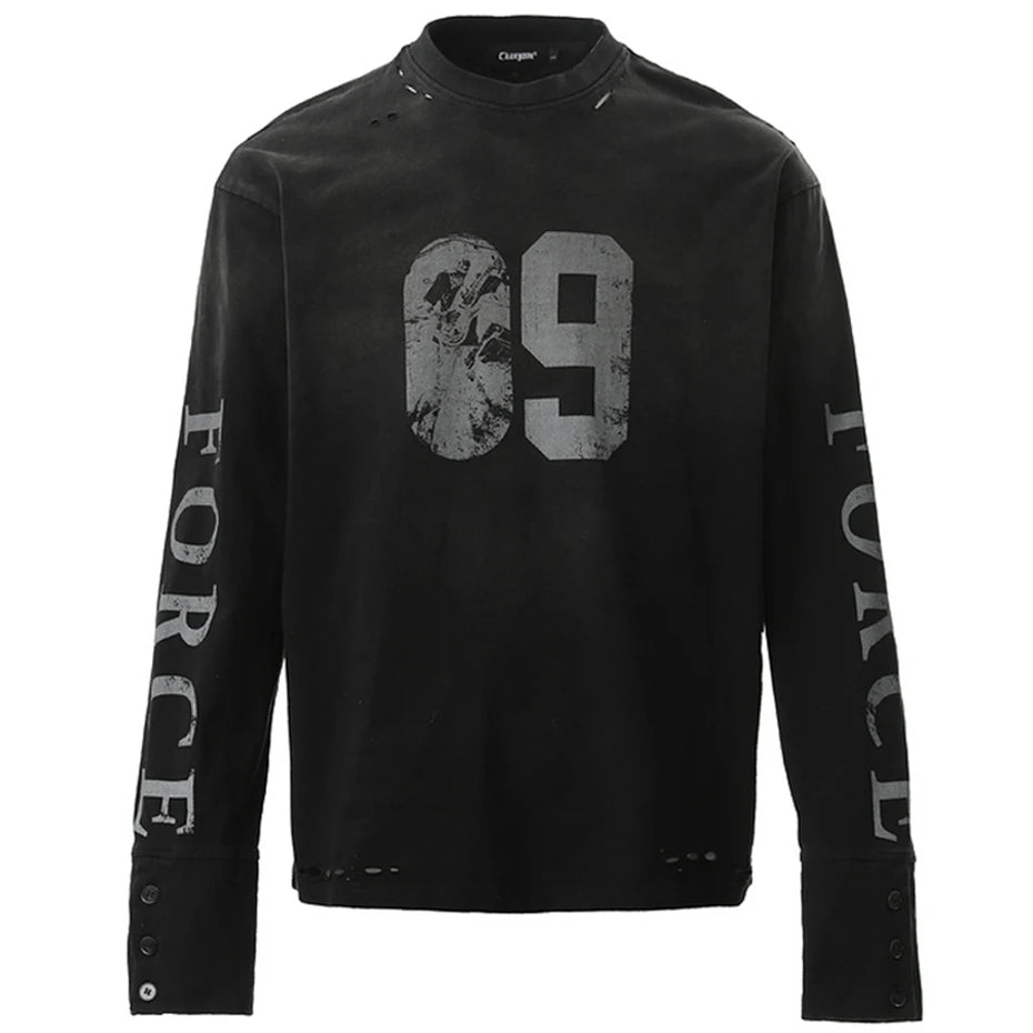 Vintage Black Letter Graphic Oversized Long Sleeve Tee — back view
