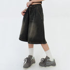 Vintage Blue Wide Leg Denim Shorts — front view