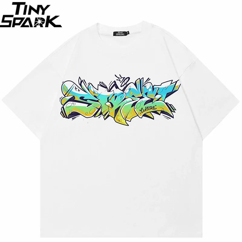 Y2K White Letter Graphic T-Shirt — front view