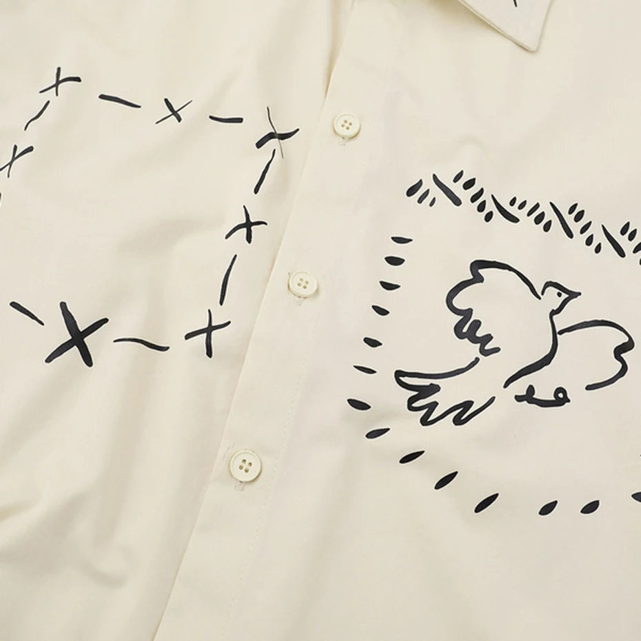 Loose Short Sleeve Button-Up Shirt — fabric close-up