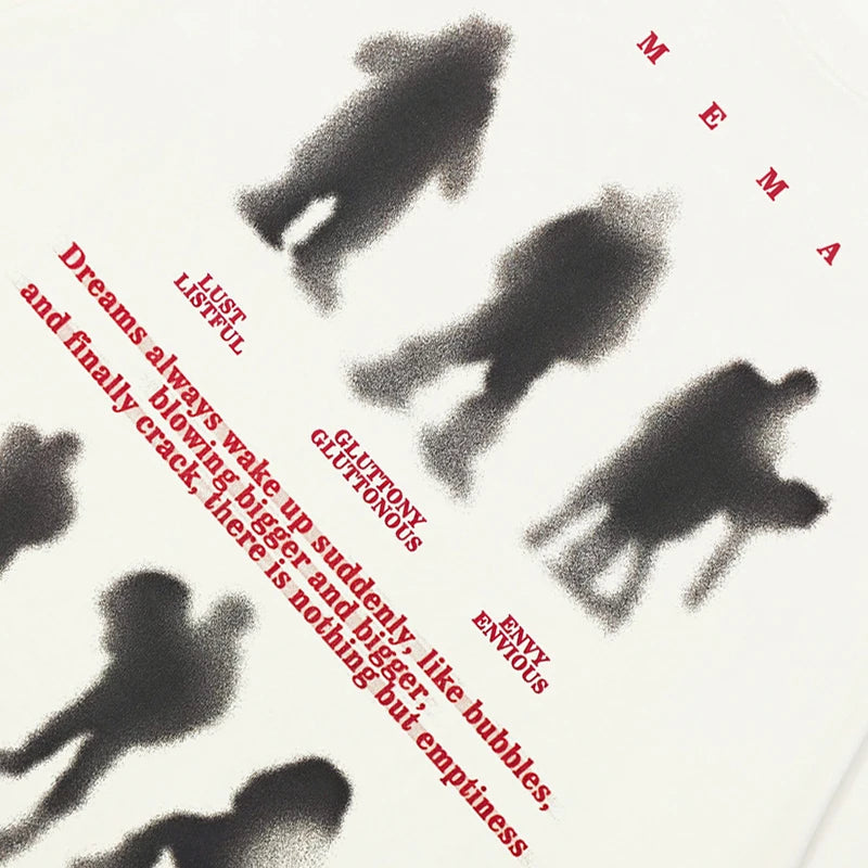 Y2K White Shadow Graphic T-Shirt — front view