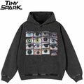 Washed Black Eyes Graphic Oversized Hoodie — front view