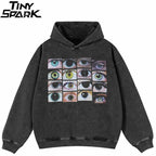 Washed Black Eyes Graphic Oversized Hoodie — front view