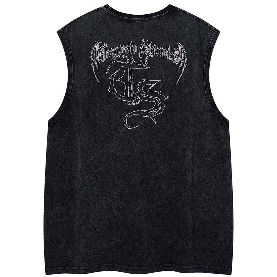 Y2K Embroidered Oversized Vest — detail shot