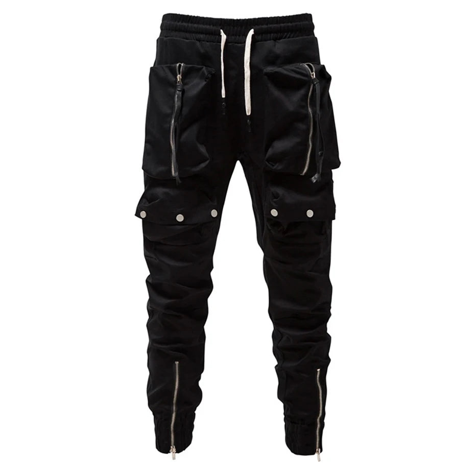 Punk Black Zip Cargo Pants — front view