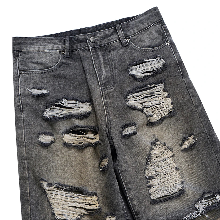 Vintage Camouflage Patchwork Denim Baggy Jeans — back view