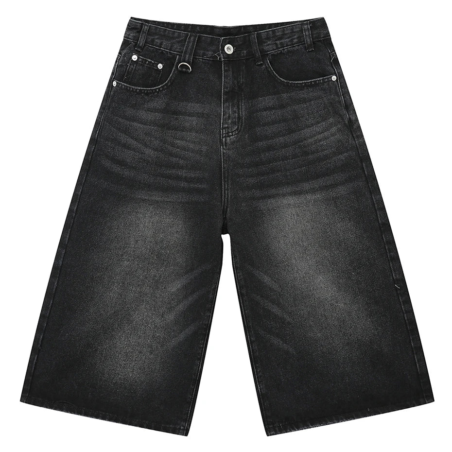 Wide Vintage Blue Loose Denim Shorts — back view